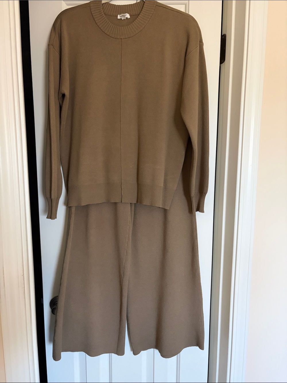 Splendid Cellajane Crewneck Sweater and pants in Taupe Brown